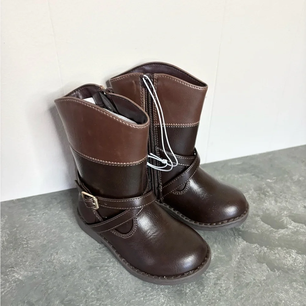 Gymboree brown tall faux leather boots fall zipper size 6 toddler baby new